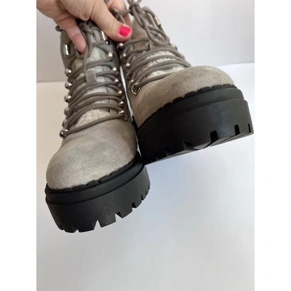 Marc Fisher MLNairy Grey Suede Shearling Ankle Boot‎ SZ 8M Biker Lugg Wool $250 - Picture 7 of 16